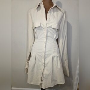 PrettyLittleThing Neutral Mini Shirt Dress Bow Sleeve US 12 New With Tags